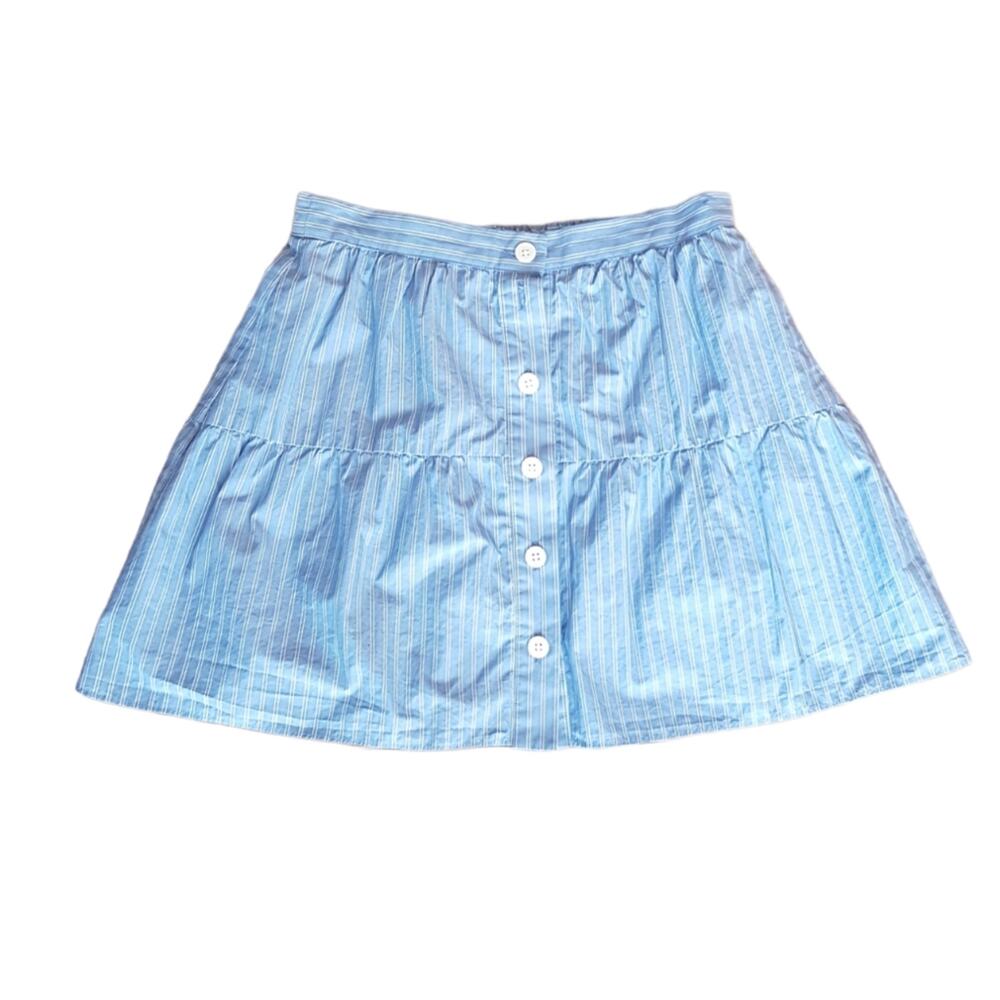 Madewell Bistro Button Front Cotton Tiered Striped Mini Skirt Size XS - Picture 6 of 8
